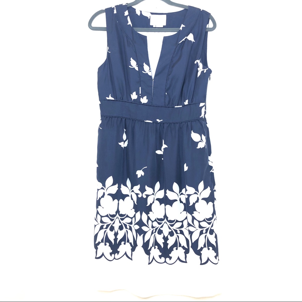 Kate Spade Dress 100% Silk Navy White Floral Size 6